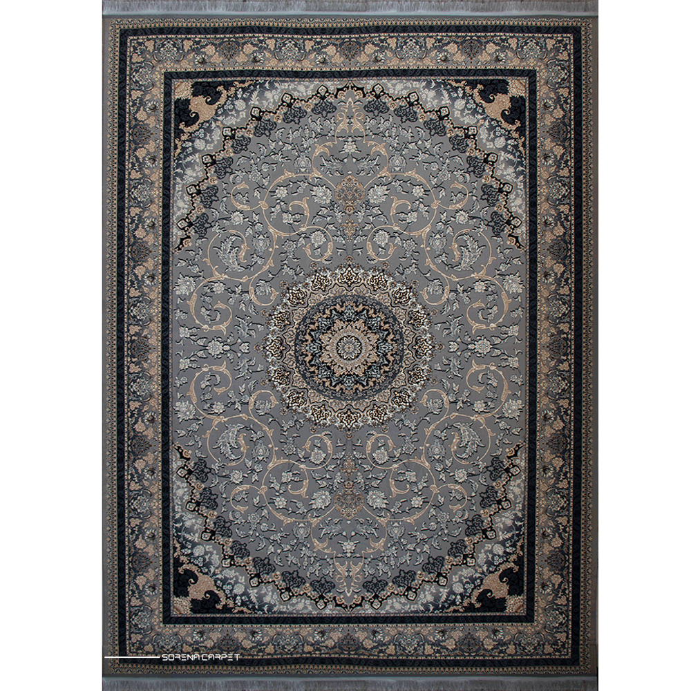 فرش ماشینی 700 شانه کاشان طرح آسو نقره ای